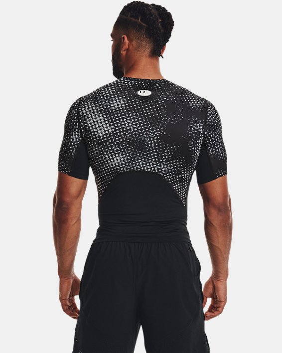 Men' HeatGear® Compression Printed Short Sleeve, Black, pdpMainDesktop image number 1